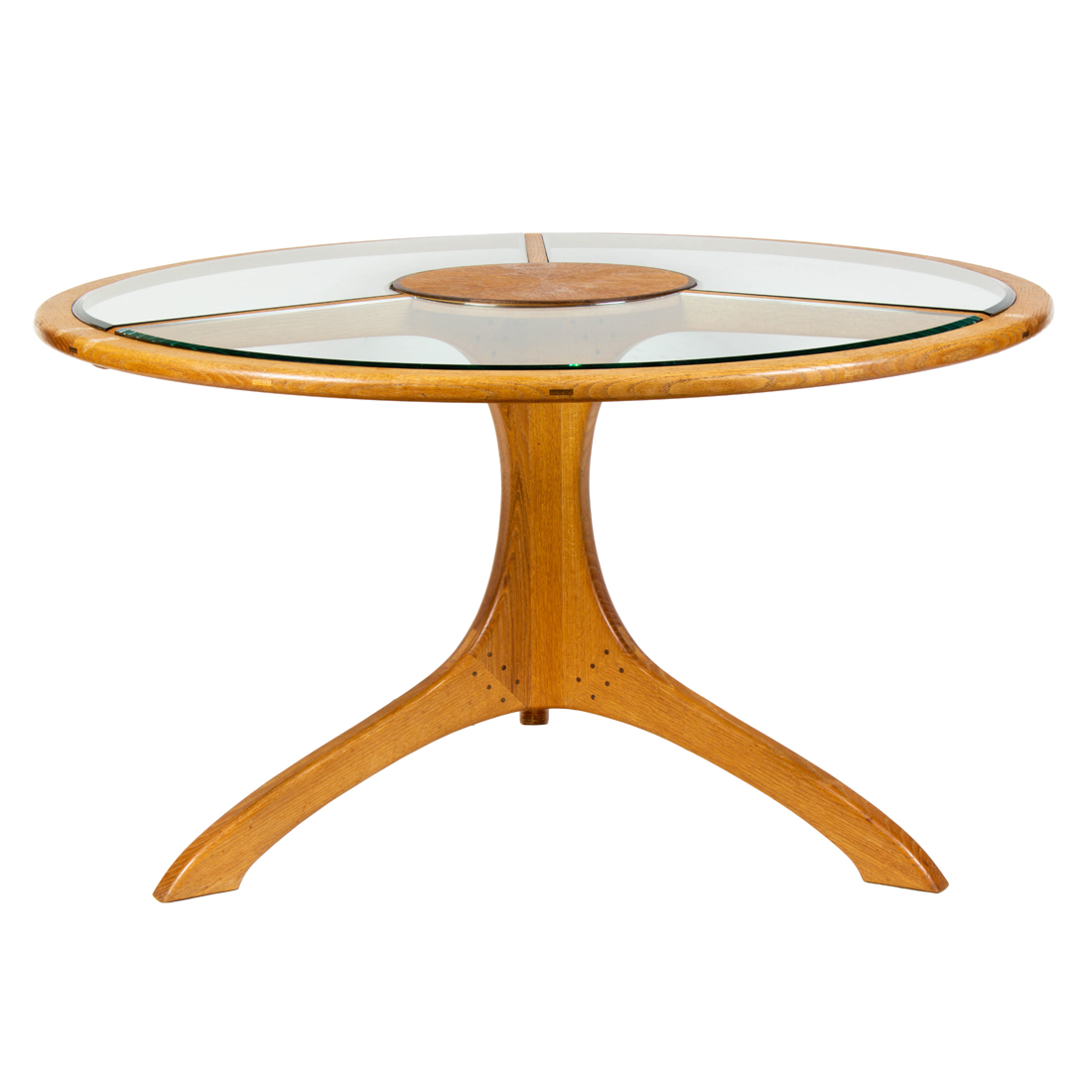 A MODERN OAK AND GLASS DINING TABLE 3a1765