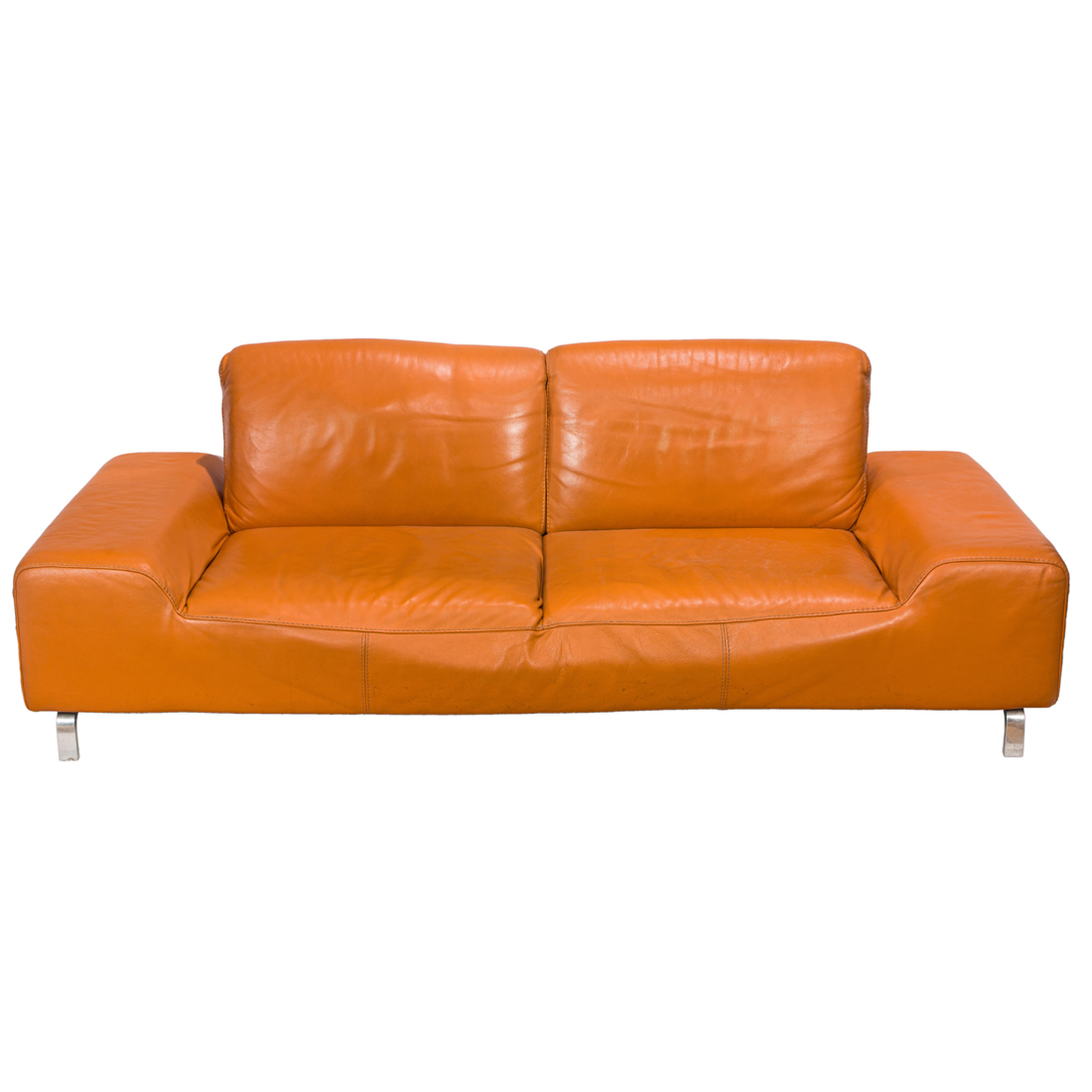 AN ITALIAN ORANGE LEATHER SOFA 3a176a