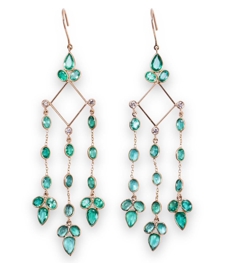 A PAIR OF EMERALD AND EIGHTEEN