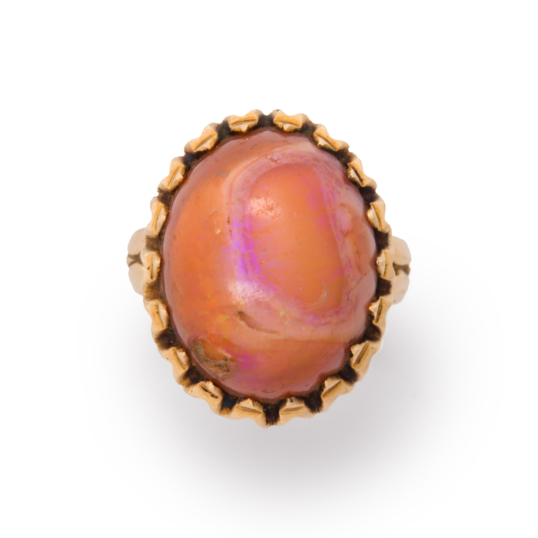 A FIRE OPAL AND FOURTEEN KARAT GOLD