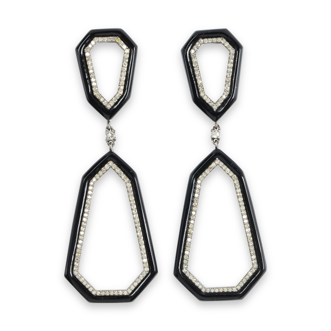 A PAIR OF DIAMOND AND BLACK CHALCEDONY