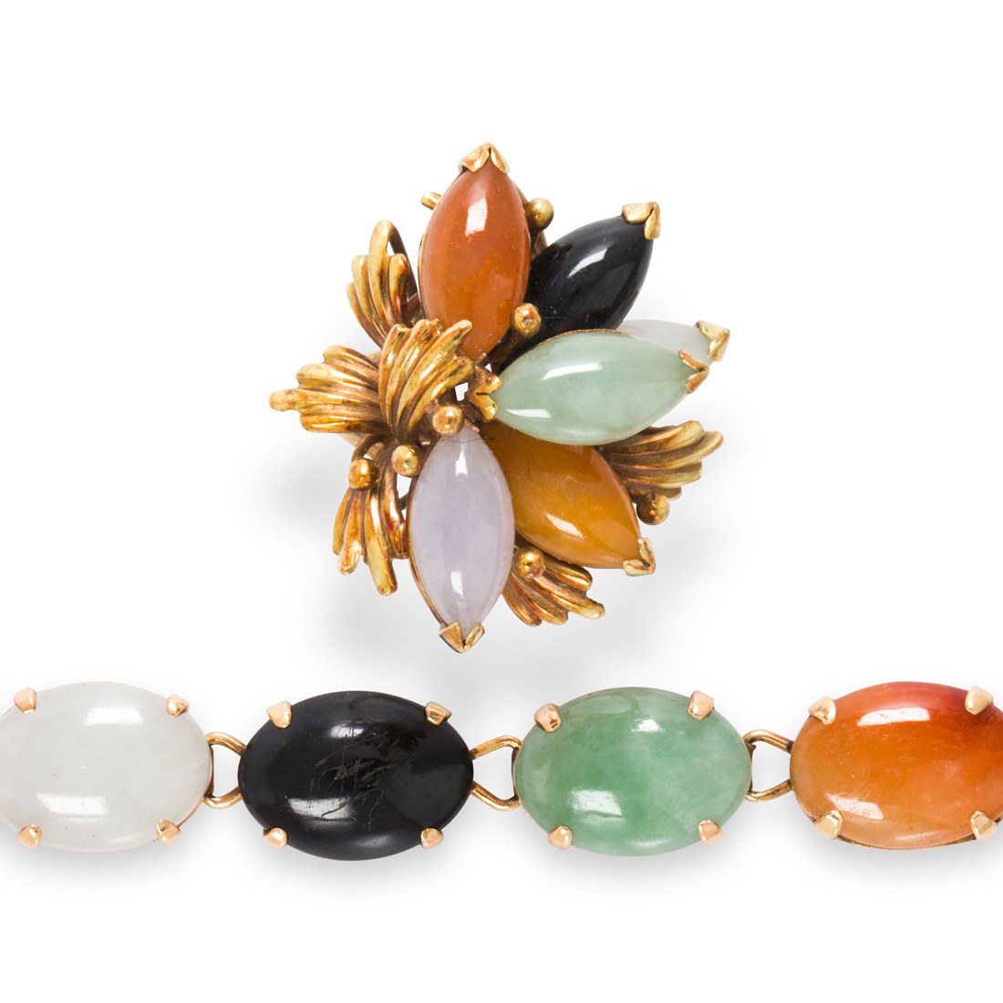 A GROUP OF MULTI-COLOR JADE AND