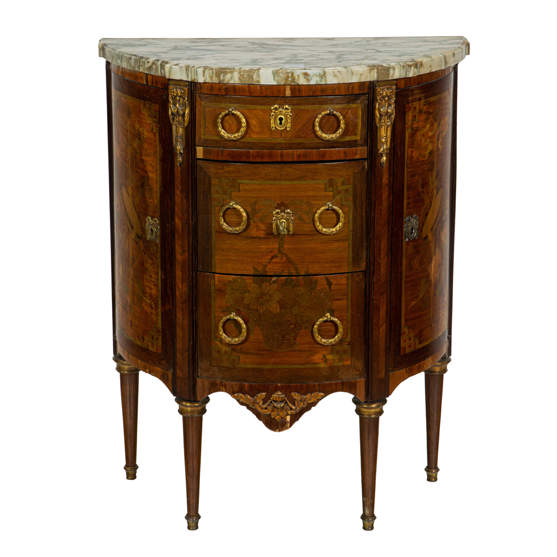 A LOUIS XV STYLE DEMILUNE INLAID