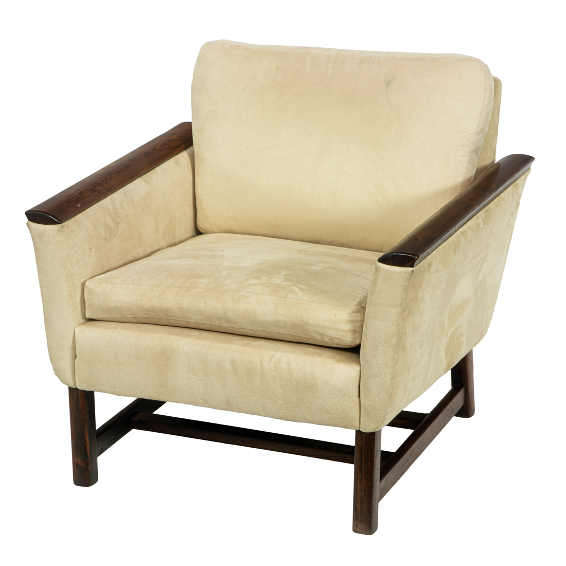 A MID-CENTURY MODERN SUEDE UPHOLSTERED