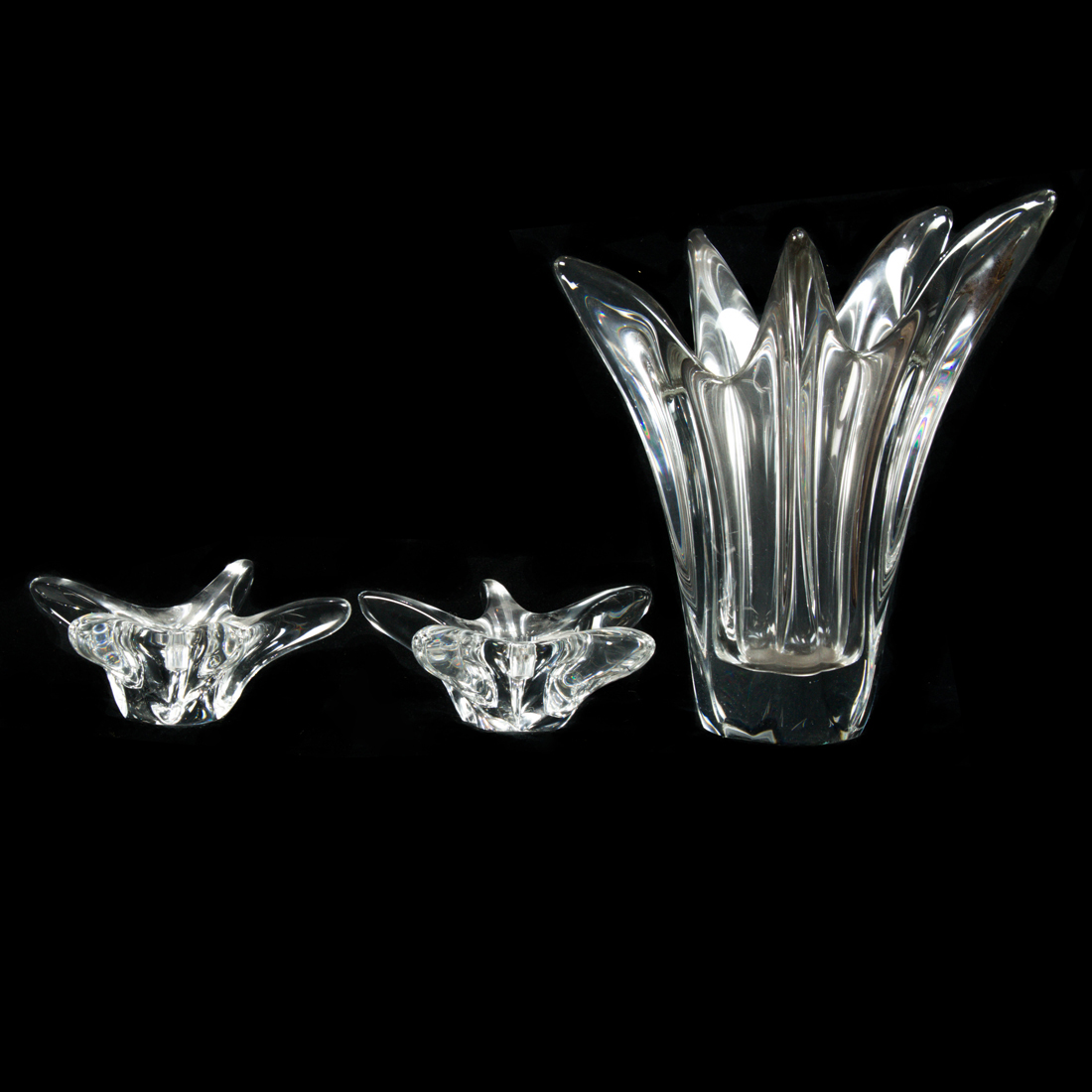 (LOT OF 3) DAUM CLEAR GLASS FREE-FORM