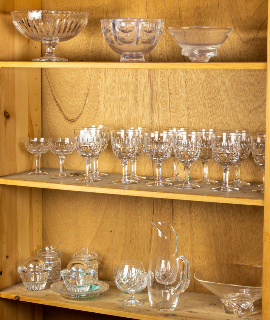 THREE SHELVES OF GLASS, INCLUDING