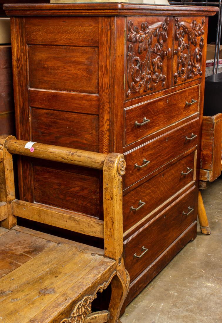 ARTS AND CRAFTS OAK TALL CHEST