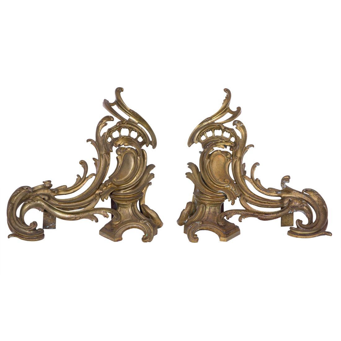 PAIR OF LOUIS XV STYLE BRONZE CHENETS 3a1acb
