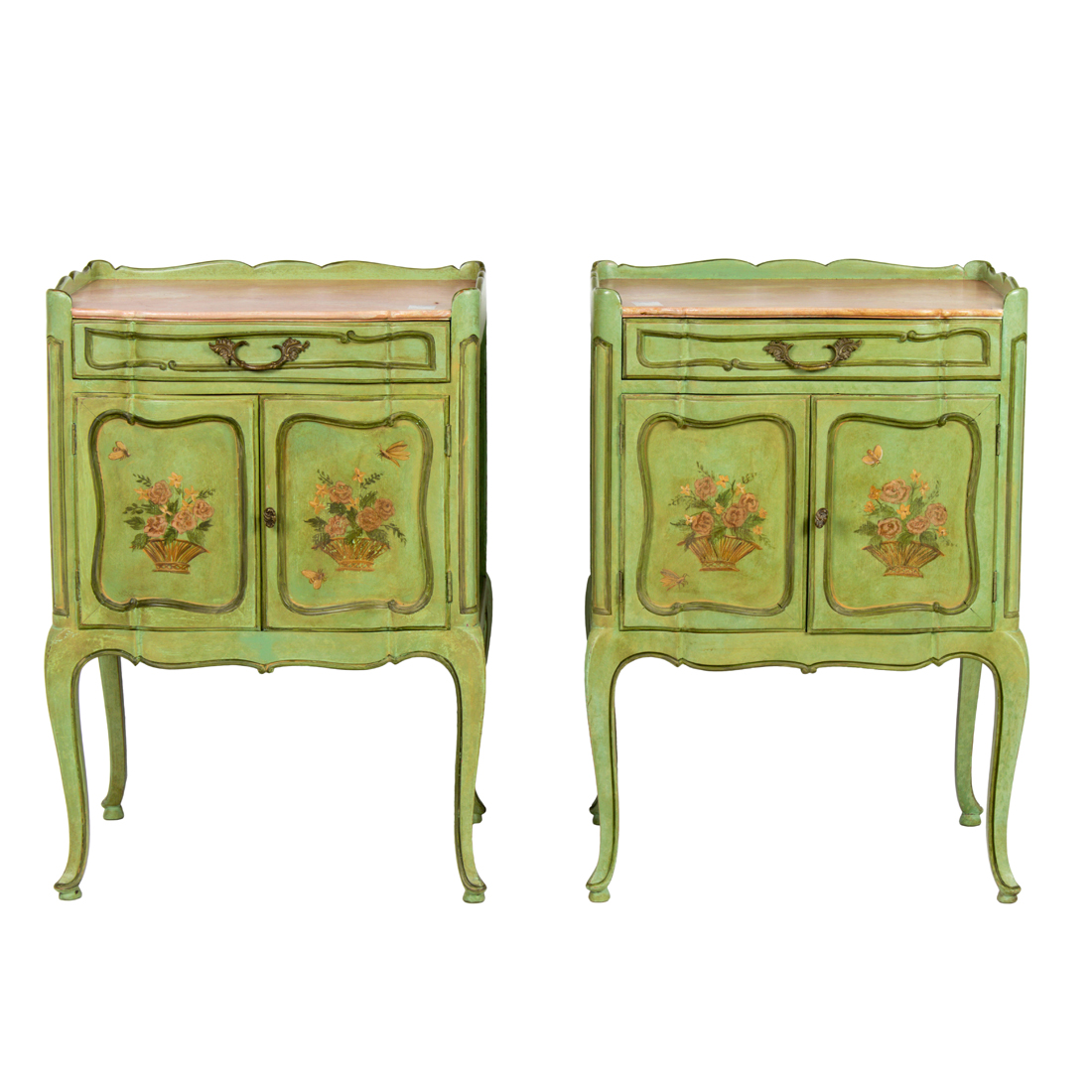 PAIR OF LOUIS XV STYLE GREEN PAINTED