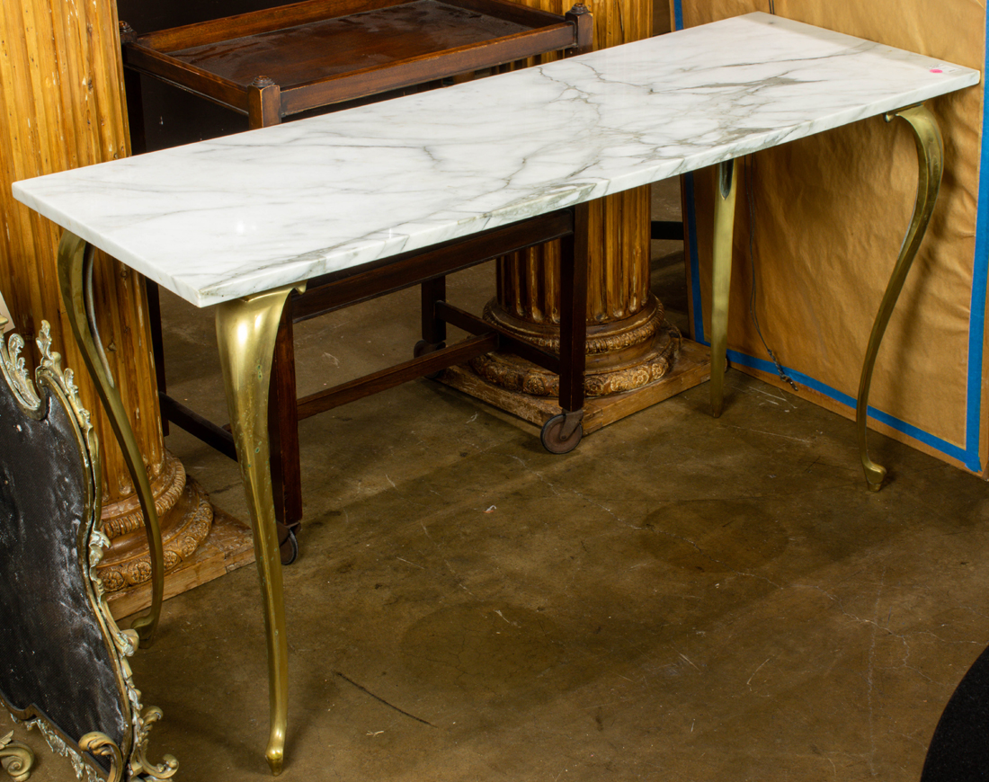 HOLLYWOOD REGENCY STYLE MARBLE AND BRASS