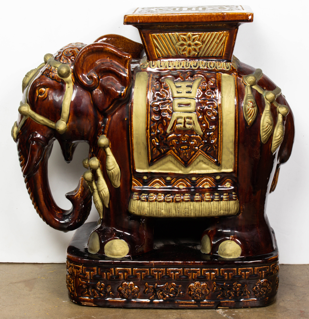 BROWN GLAZED ELEPHANT GARDEN SEAT