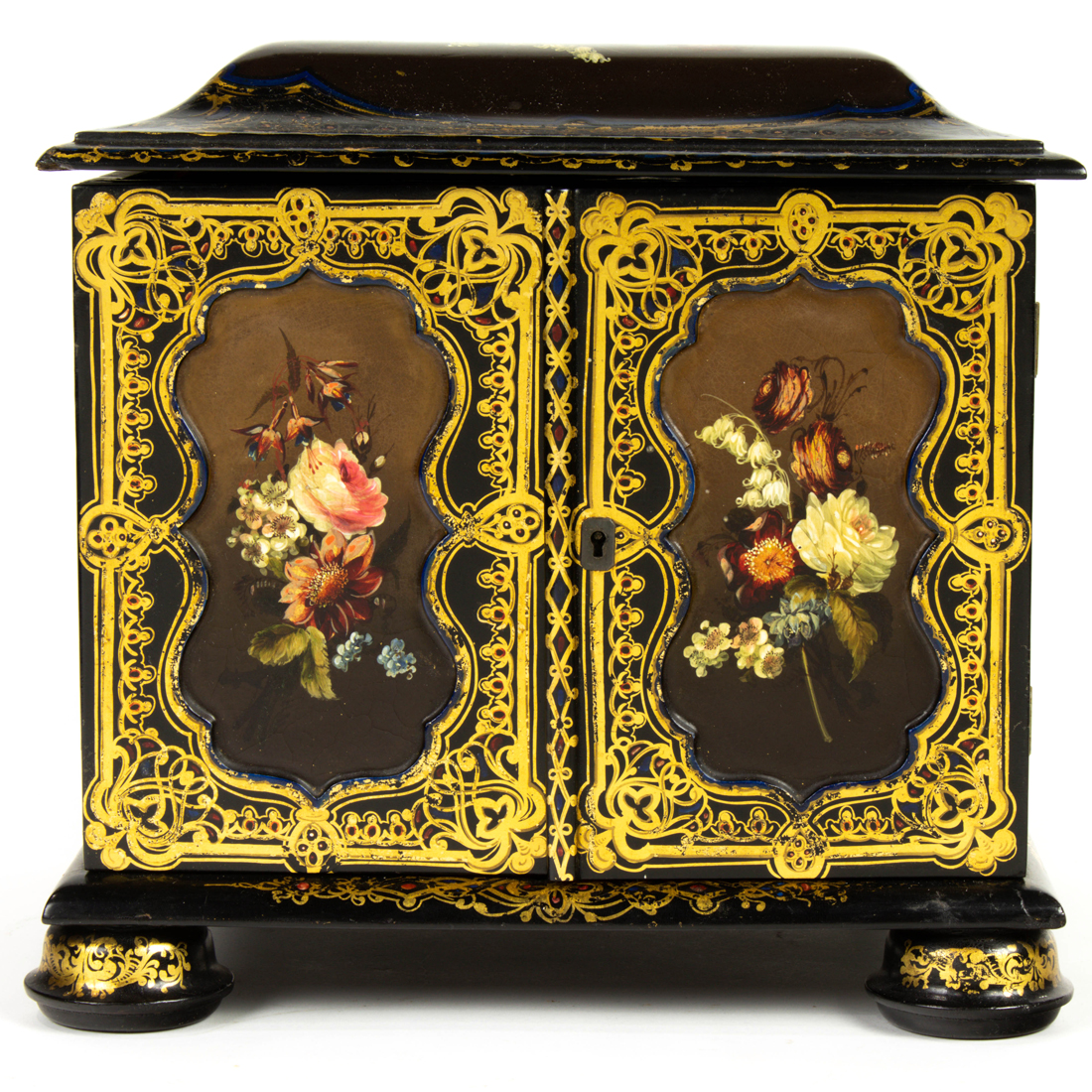 A VICTORIAN PAPIER MACHE, LACQUER