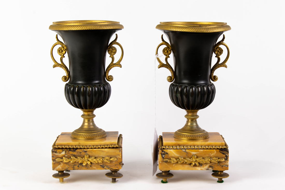 PAIR OF FRENCH GILT, PATINATED