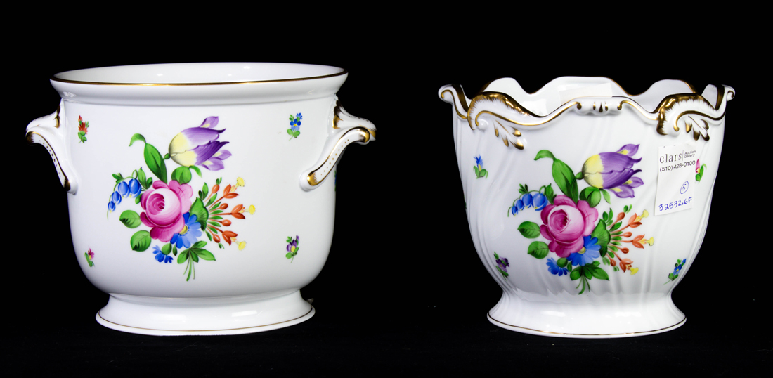 TWO HEREND PORCELAIN CACHE POTS