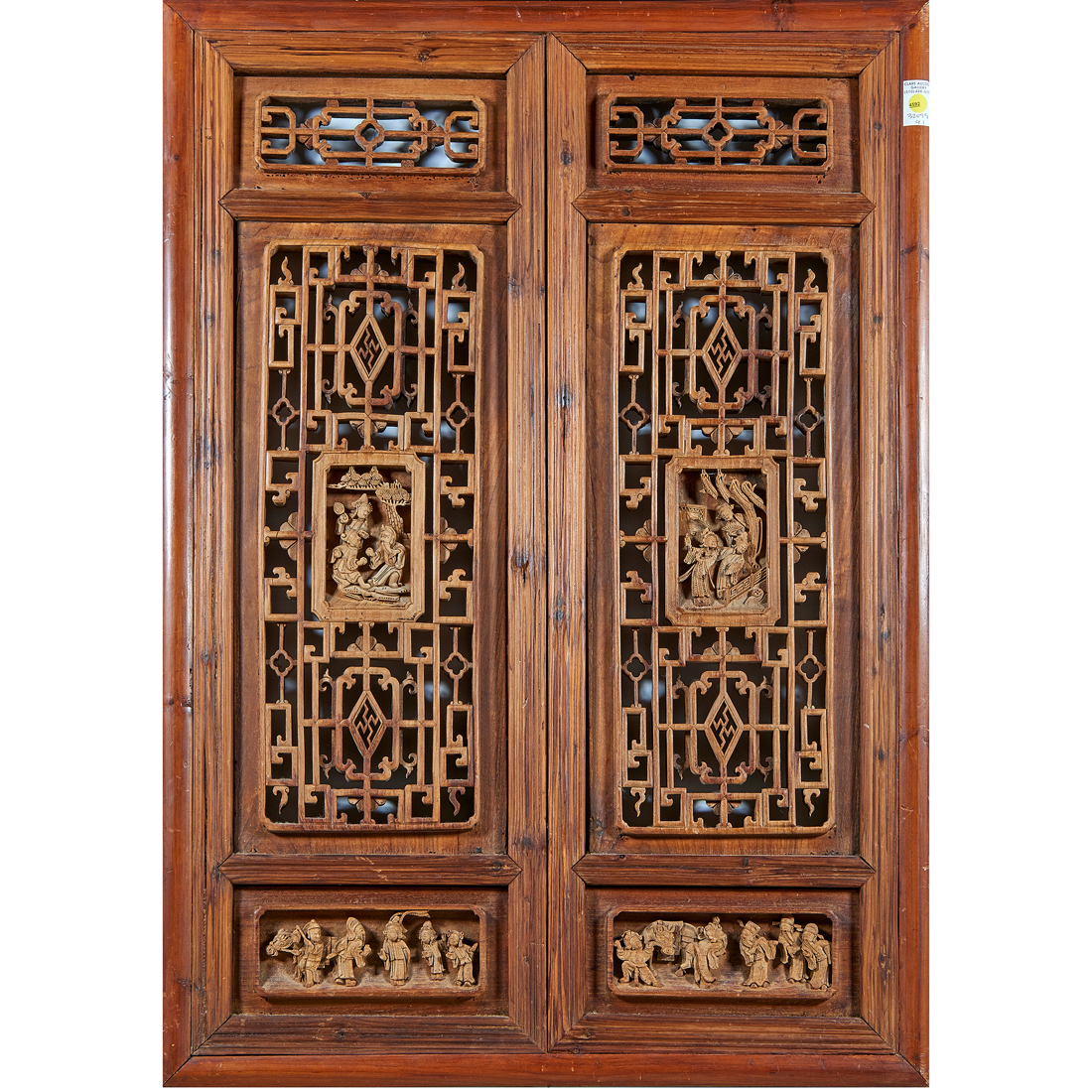 PAIR OF CHINESE CARVED WOOD WINDOWS