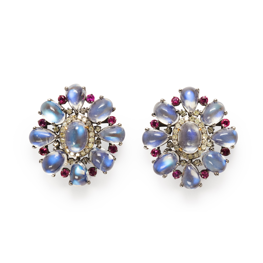 A PAIR OF MOONSTONE RUBY AND DIAMOND 3a1f85