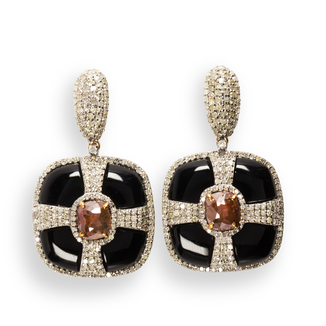 A PAIR OF BLACK CHALCEDONY, COLORED