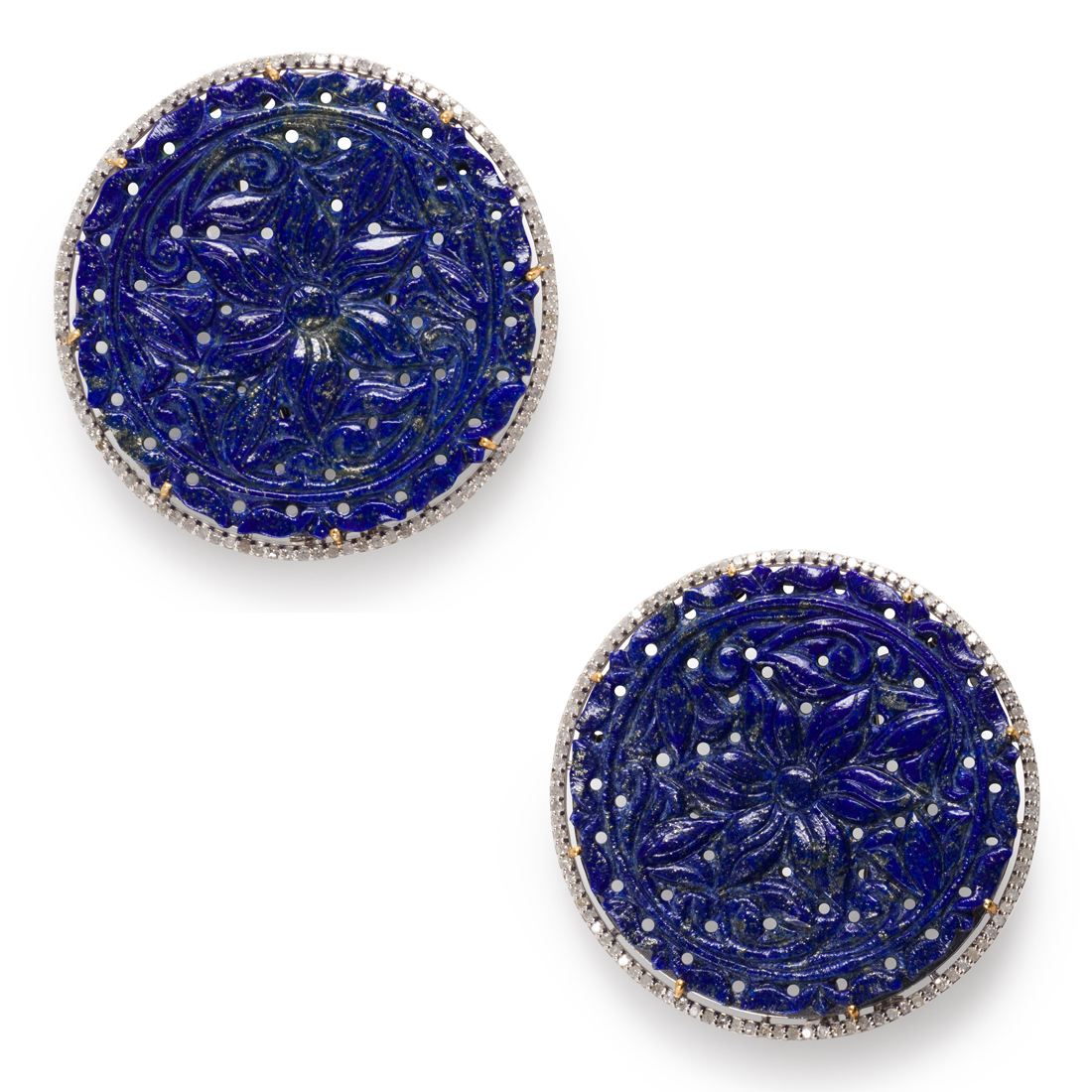 A PAIR OF LAPIS LAZULI AND DIAMOND 3a1f88