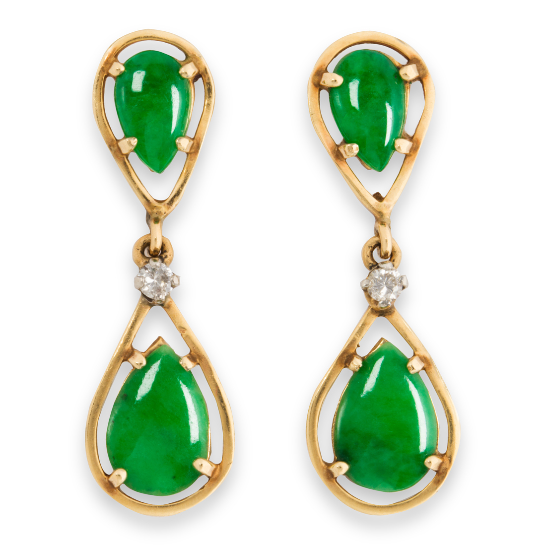 A PAIR OF JADE. DIAMOND AND FOURTEEN