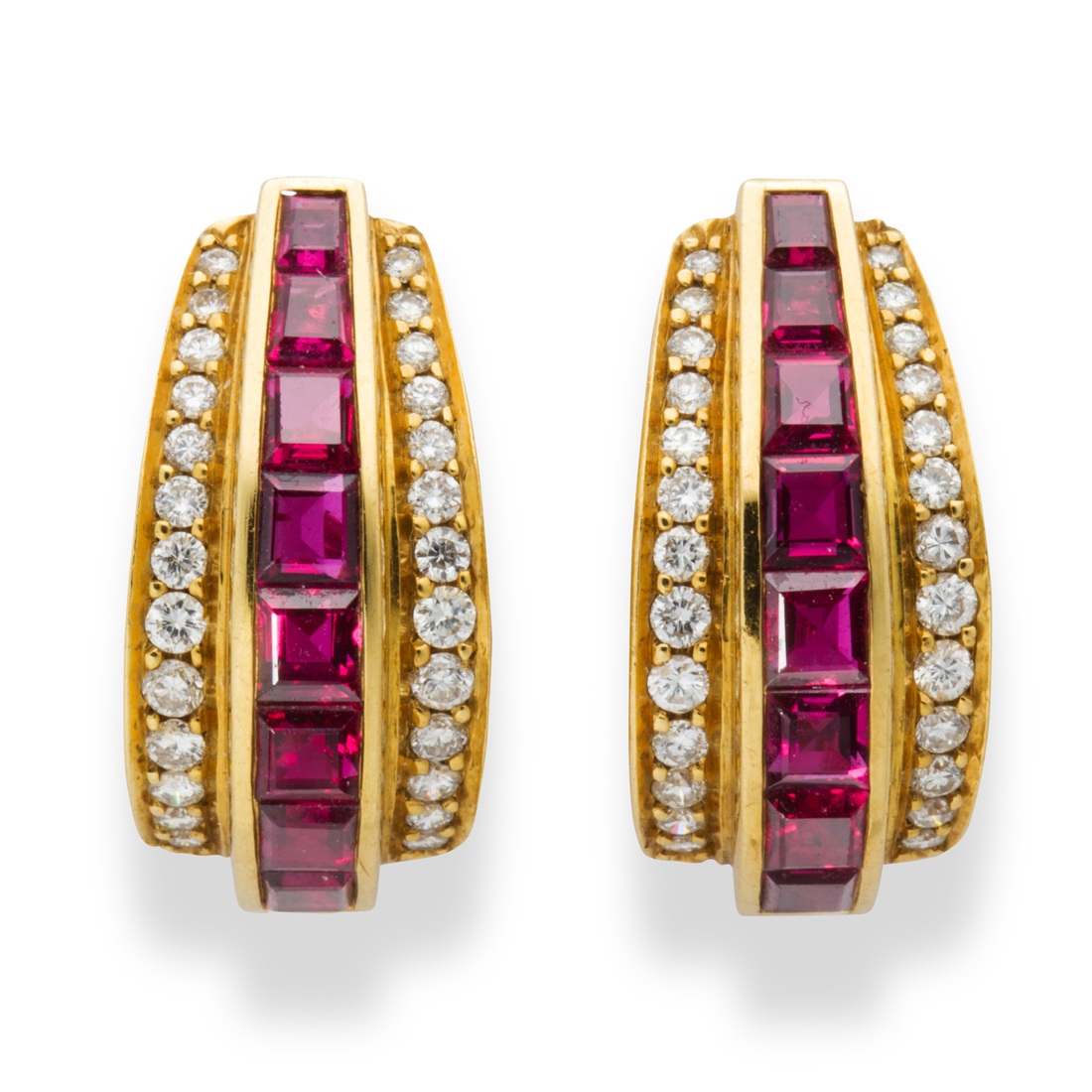 A PAIR OF RUBY, DIAMOND AND EIGHTEEN