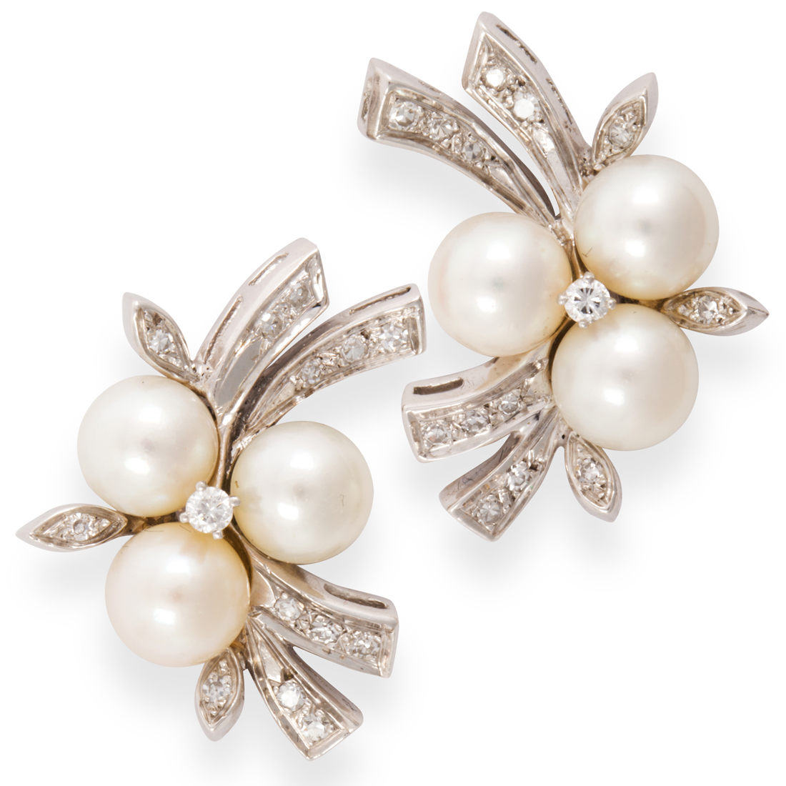 A PAIR OF CULTURED PEARL, DIAMOND