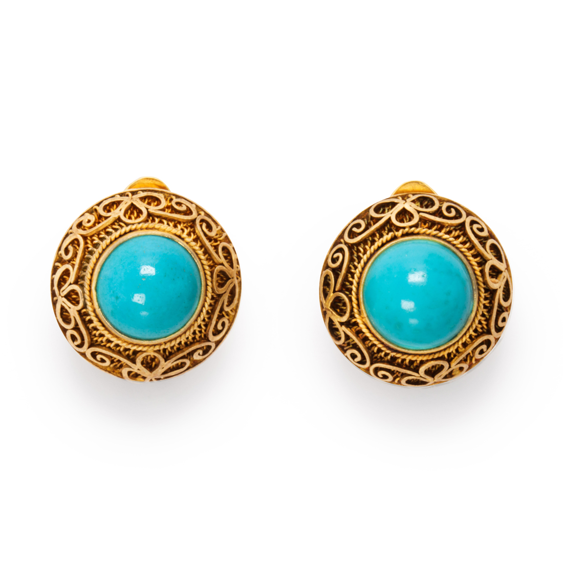 A PAIR OF TURQUOISE EAR CLIPS A 3a2018