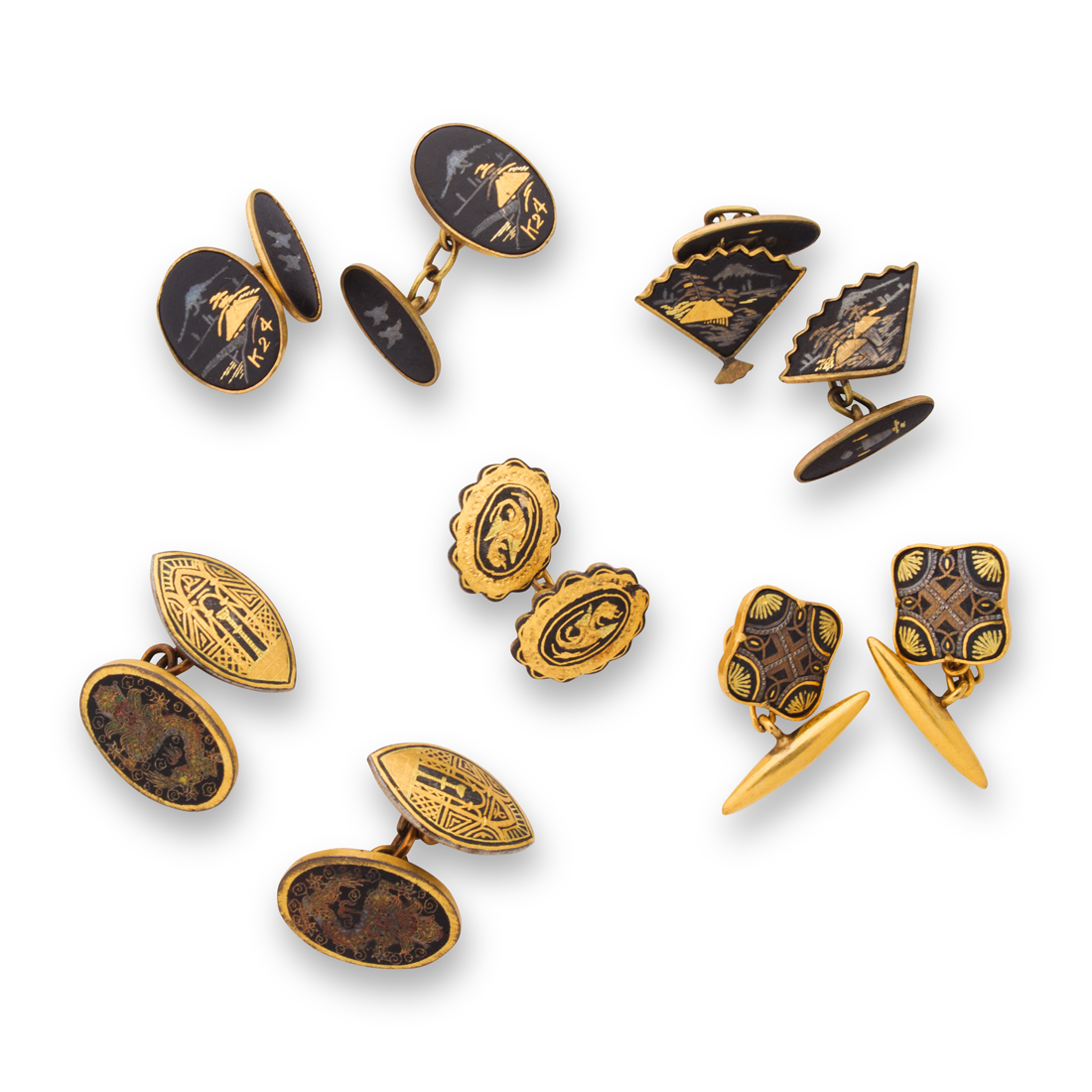 A GROUP OF GOLD-FILLED CUFFLINKS