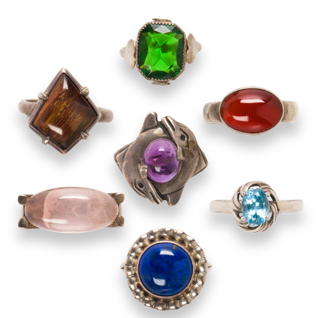 A GROUP OF GEMSTONE AND SILVER 3a2057