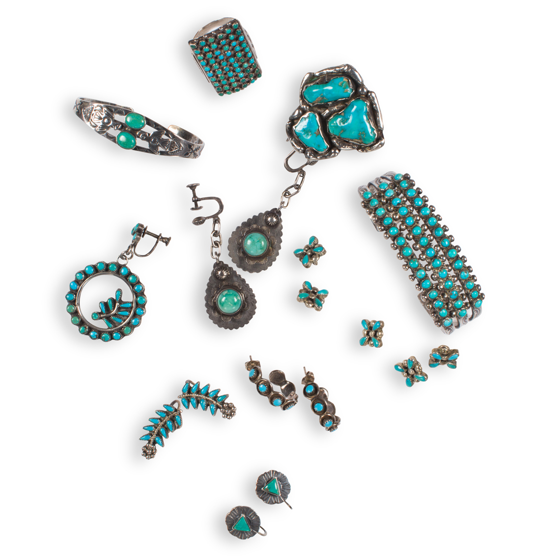 A GROUP OF TURQUOISE AND SILVER
