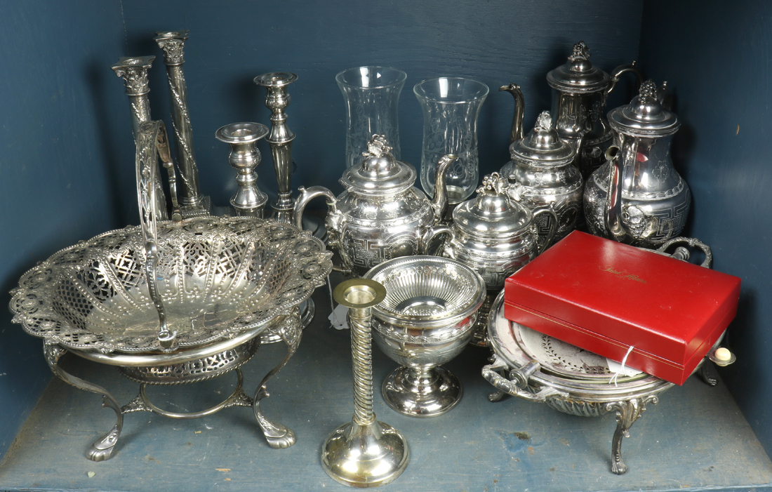 ONE SHELF OF MAINLY SILVERPLATE 3a2181