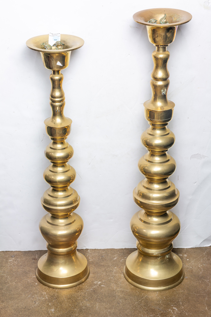  LOT OF 2 LARGE BRASS CANDLE HOLDERS  3a218a