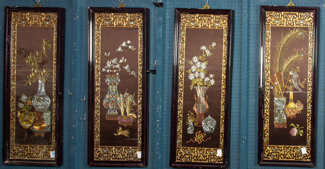 (SET OF 4) CHINESE APPLIQUE PANELS