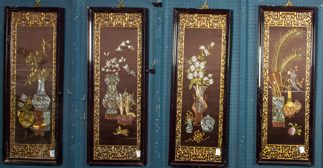  SET OF 4 CHINESE APPLIQUE PANELS 3a223e