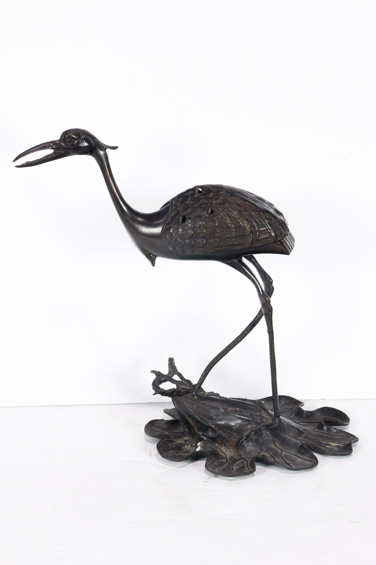 JAPANESE BRONZE CRANE-FORM CENSER