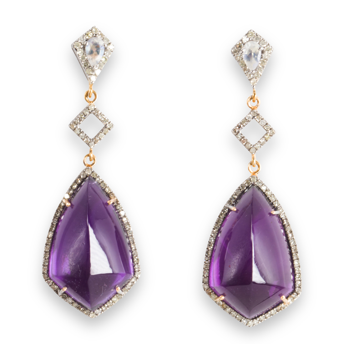 A PAIR OF AMETHYST, MOONSTONE AND