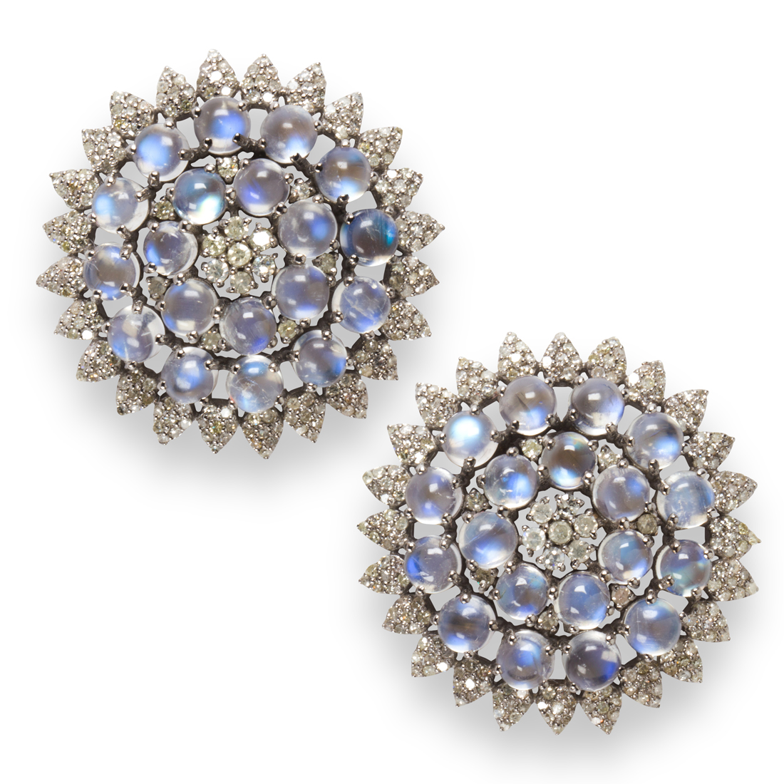 A PAIR OF MOONSTONE AND DIAMOND 3a2260