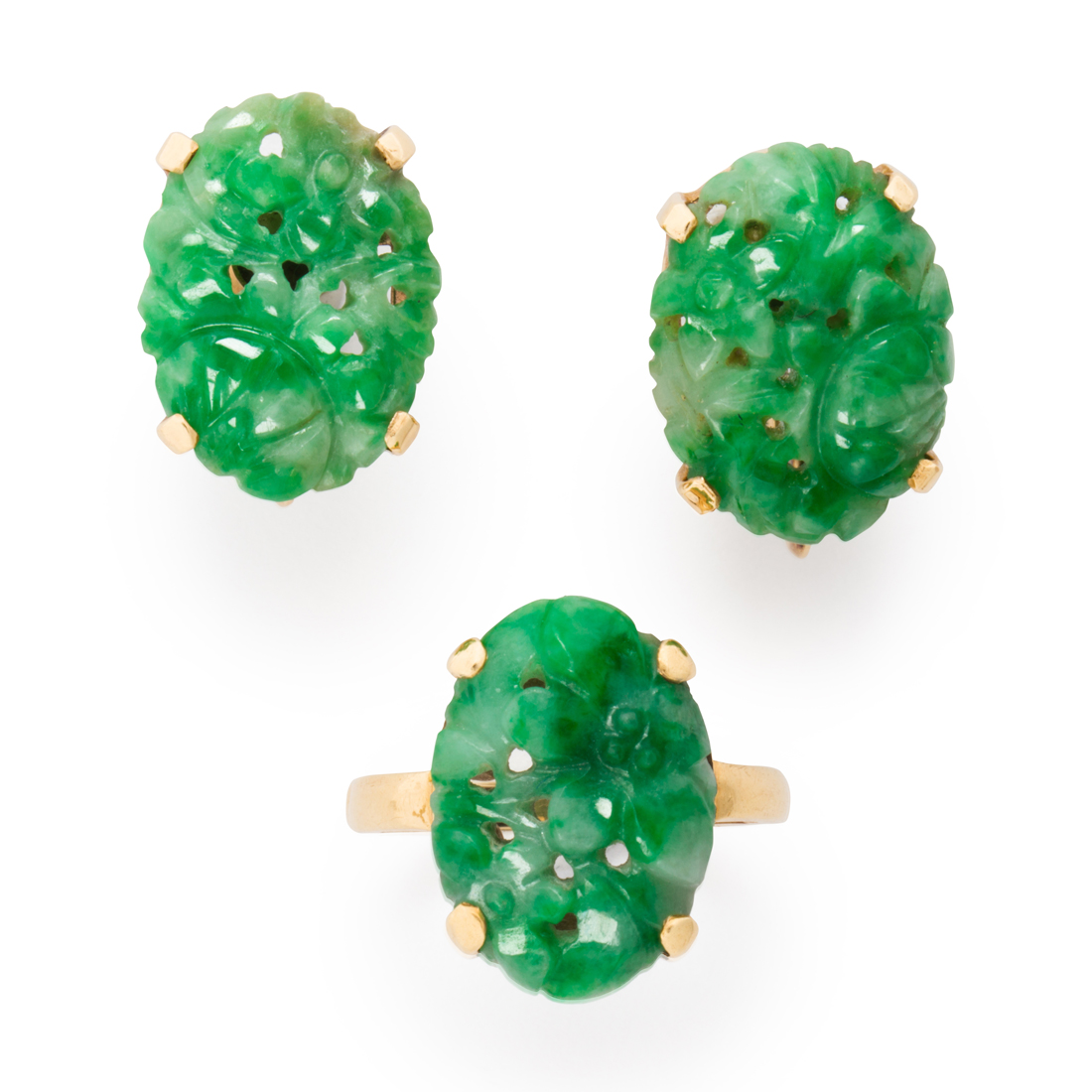 A PAIR OF JADE AND FOURTEEN KARAT