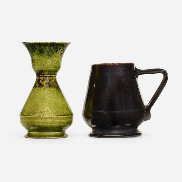 George E. Ohr. Vase and mug. 1895-96,