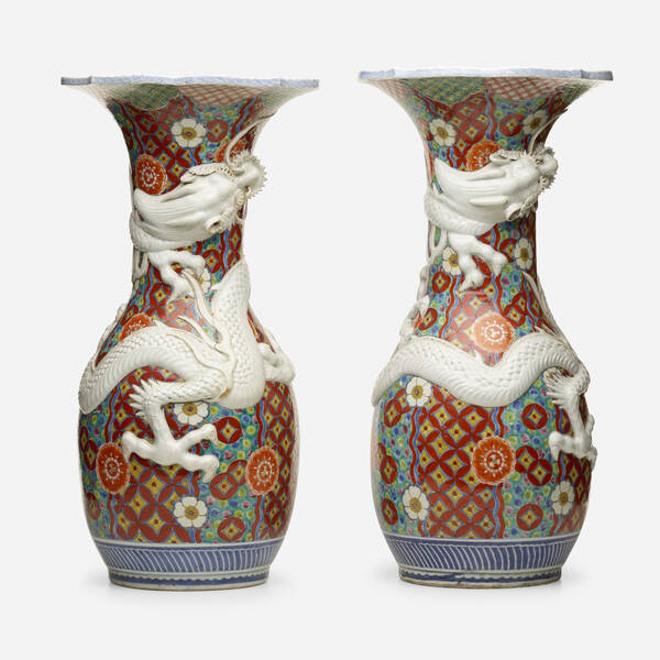Japanese. Fukugawa dragon floor vases.