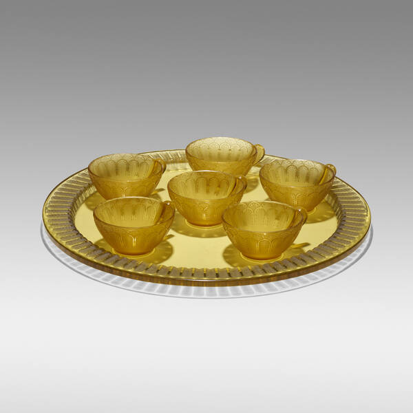 René Lalique. Jaffa tray and six