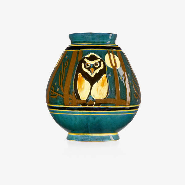 Vance Avon Faience vase with owls 3a0128