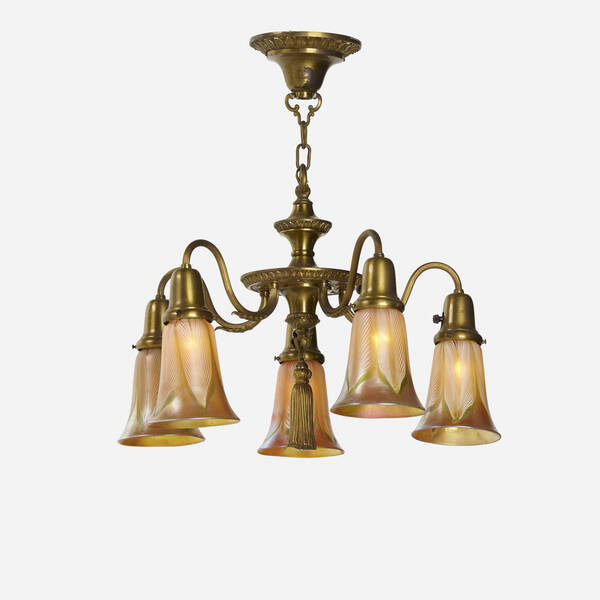 Quezal chandelier c 1912 patinated 3a0166