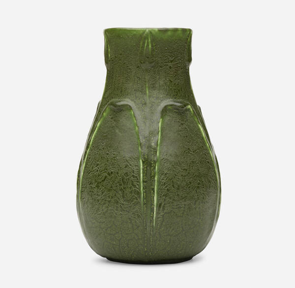 Grueby Faience Company. vase with leaves