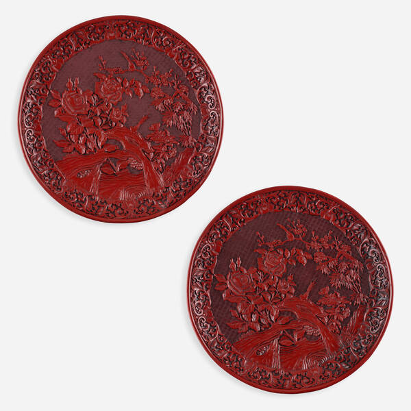 Chinese. Large cinnabar chargers,