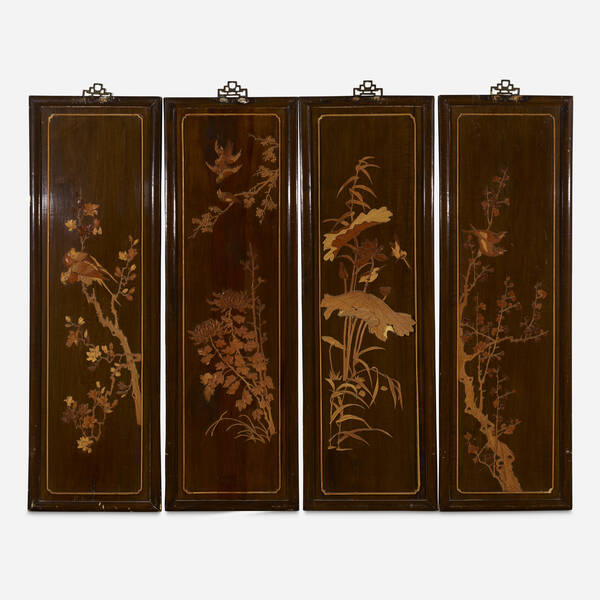 Chinese. inlaid panels, pair. boxwood,