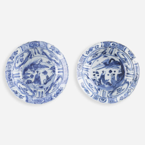 Chinese. Blue and White dishes, pair.