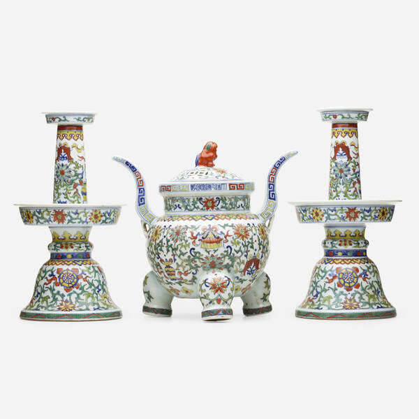 Chinese. three-piece doucai garniture.