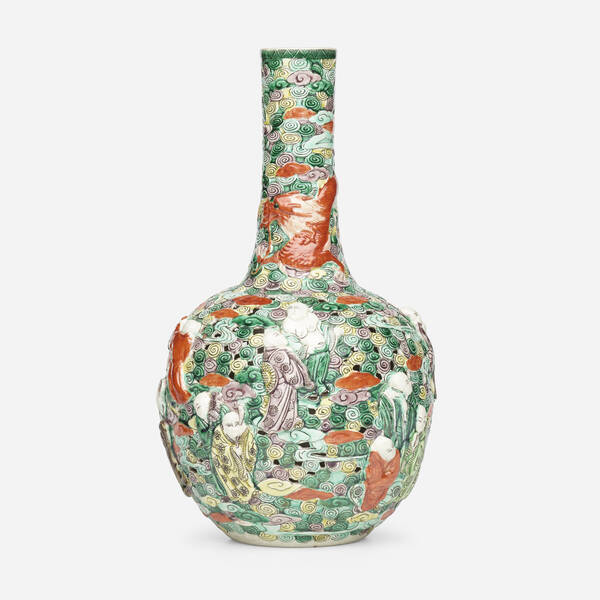 Chinese. Famille Verte molded vase.