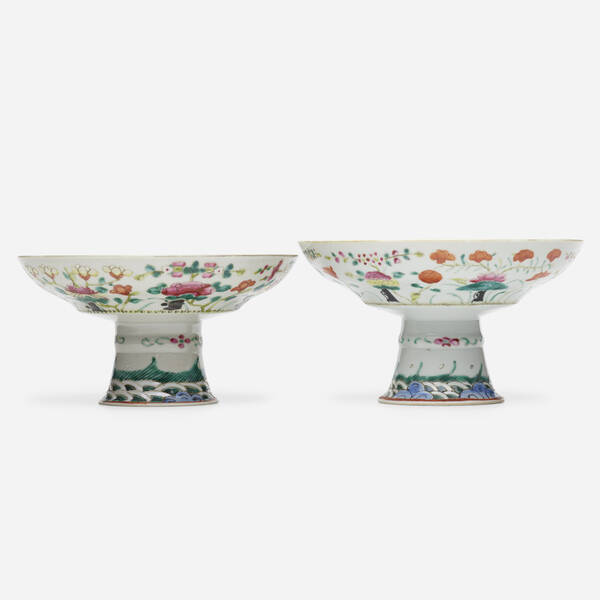 Chinese. Famille Rose stem bowls, set