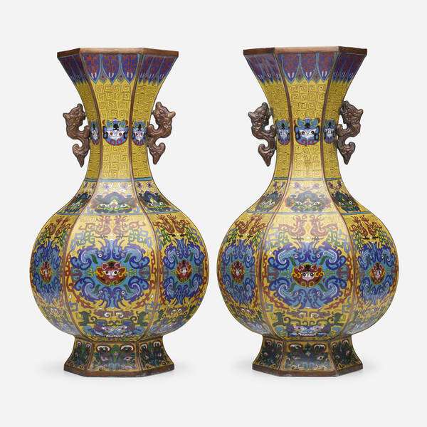 Chinese. Large yellow-ground cloisonné